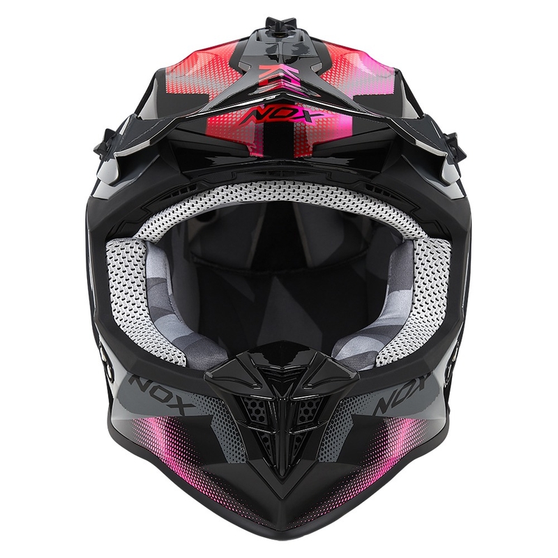 Casco de motocross para mujer NOX N633 fluo pink-red-grey
