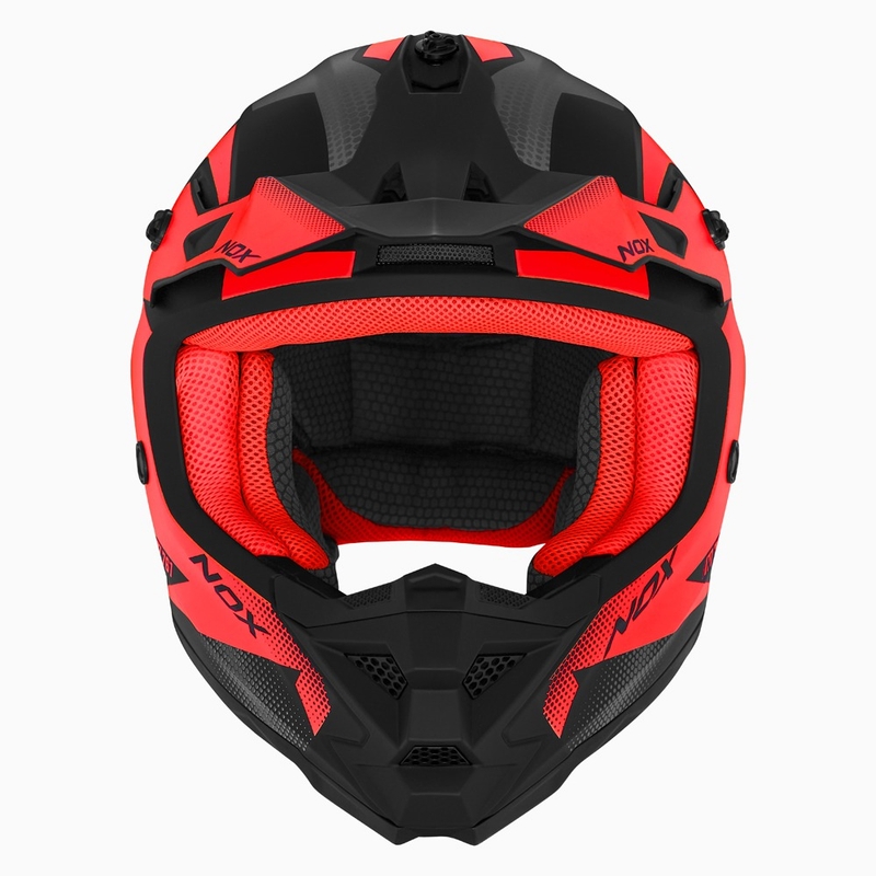 Casco de motocross infantil NOX N761 MX rojo fluo-negro-gris