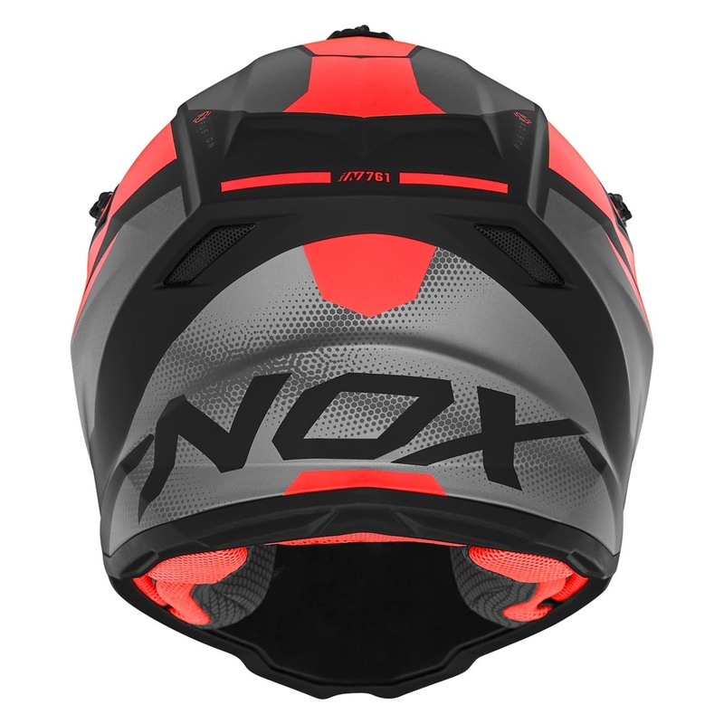 Casco de motocross infantil NOX N761 MX rojo fluo-negro-gris