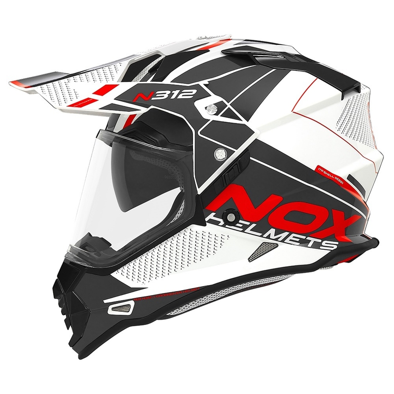 Casco de enduro NOX N312 Drone blanco-negro-rojo