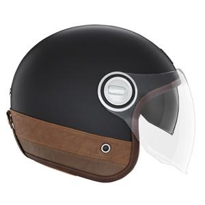 Casco de moto abierto NOX PREMIUM Heritage negro mate con cuero marrón