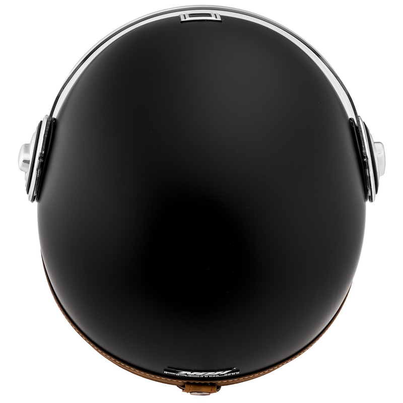 Casco de moto abierto NOX PREMIUM Heritage en negro mate con cuero marrón.