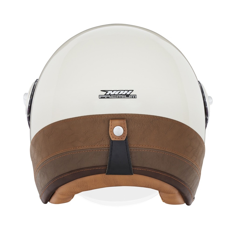 Casco de moto abierto NOX PREMIUM Heritage color blanco crema con cuero marrón