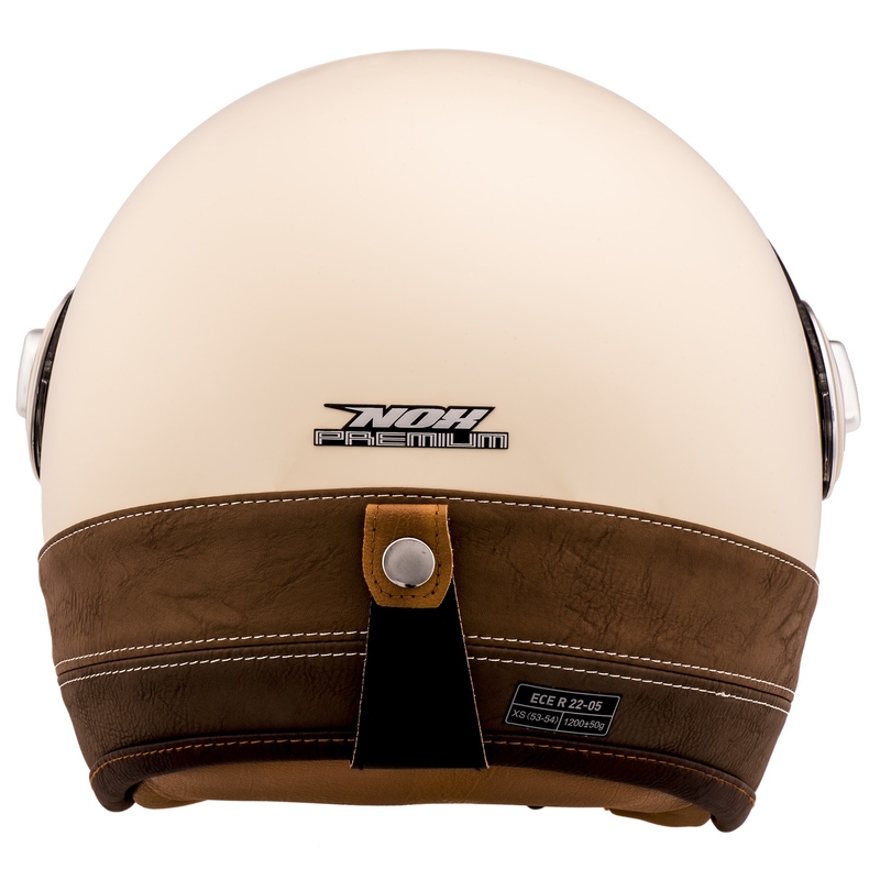 Casco de moto abierto NOX PREMIUM Heritage color blanco crema con cuero marrón