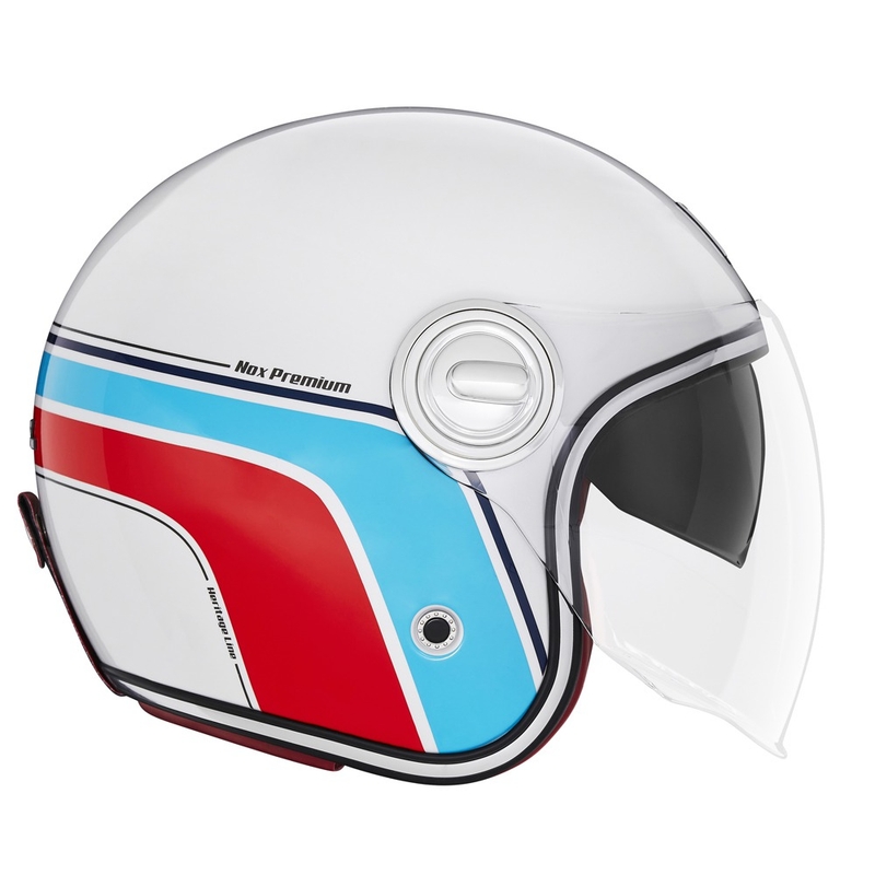 Casco de moto abierto NOX PREMIUM Heritage blanco-azul-rojo