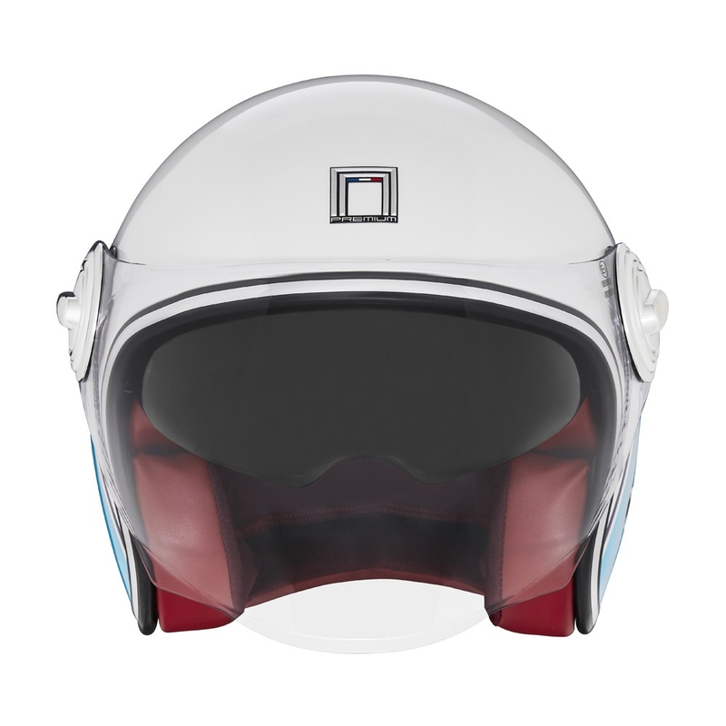 Casco de moto abierto NOX PREMIUM Heritage blanco-azul-rojo
