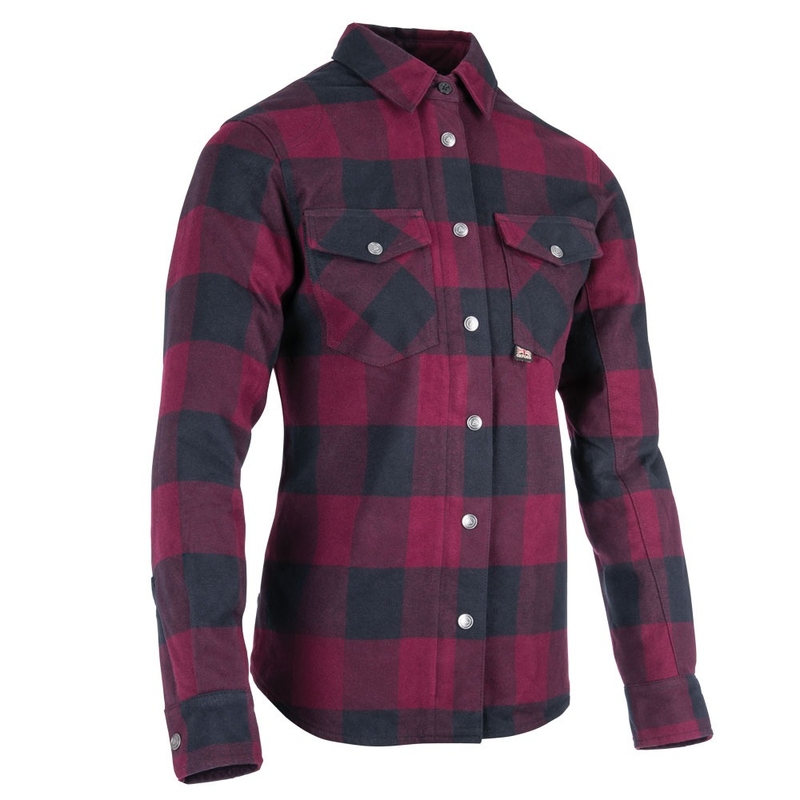 Camisa de moto Oxford Kickback 2.0 para mujer, roja y negra