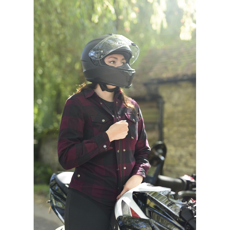 Camisa de moto Oxford Kickback 2.0 para mujer, roja y negra