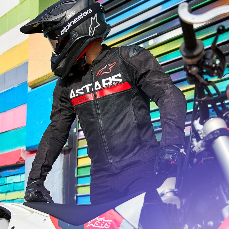 Chaqueta de moto Alpinestars SMX Air negro-rojo fluo