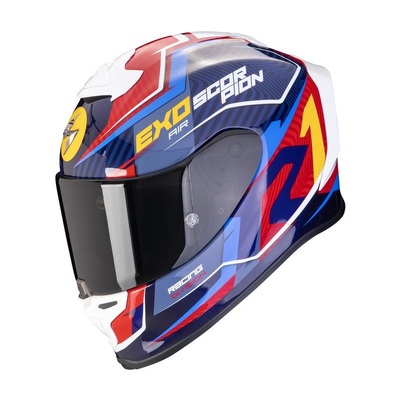 Casco integral de moto Scorpion EXO-R1 EVO AIR COUP azul-rojo-amarillo liquidación
