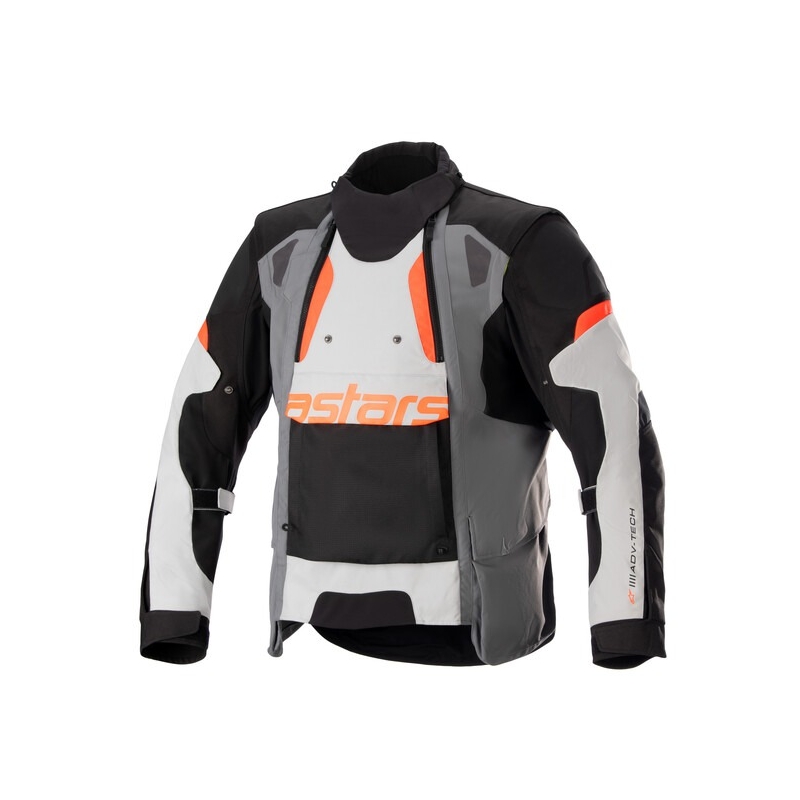 Chaqueta de moto Alpinestars Halo Drystar gris claro-gris oscuro-negro-rojo fluo