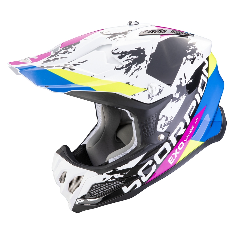 Casco de motocross Scorpion VX-22 Air CX blanco-negro-azul liquidación