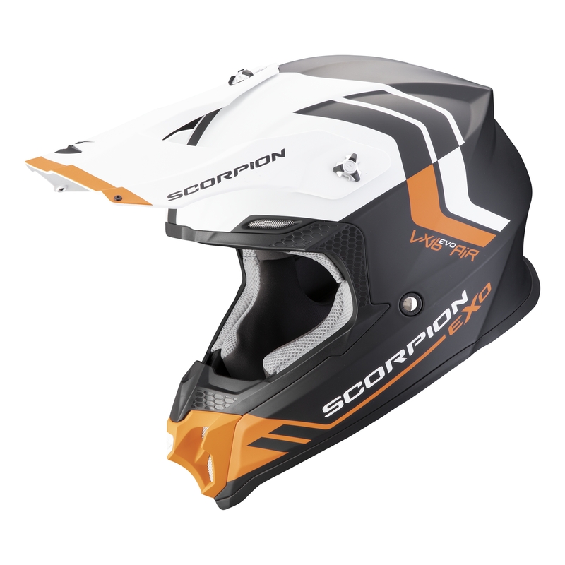 Casco de motocross Scorpion VX-16 EVO AIR Fusion negro-naranja mate liquidación