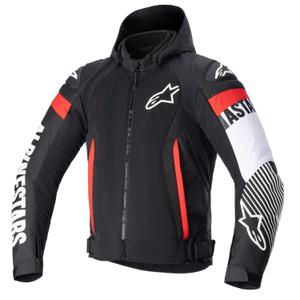 Chaqueta de moto impermeable Alpinestars Zaca Air negra-blanca-roja fluo