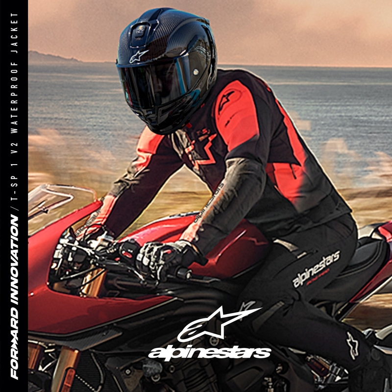 Chaqueta de moto Alpinestars T-SP 1 2 Waterproof Negro-Rojo Flúo