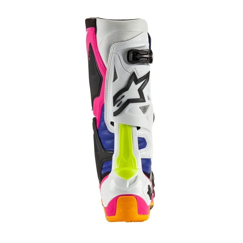 Botas de moto Alpinestars Tech 10 Limited Edition Coast blanco-azul oscuro-rosa-amarillo fluorescente-naranja-negro