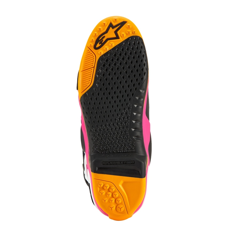Botas de moto Alpinestars Tech 10 Limited Edition Coast blanco-azul oscuro-rosa-amarillo fluorescente-naranja-negro