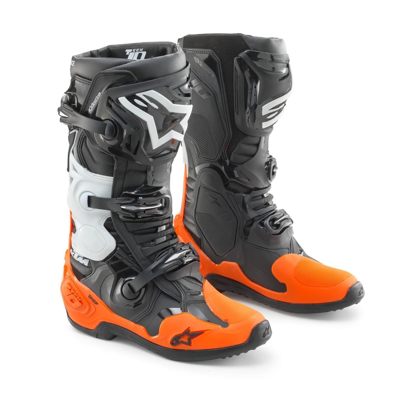 Botas de moto Alpinestars Tech 10 KTM negras y naranjas