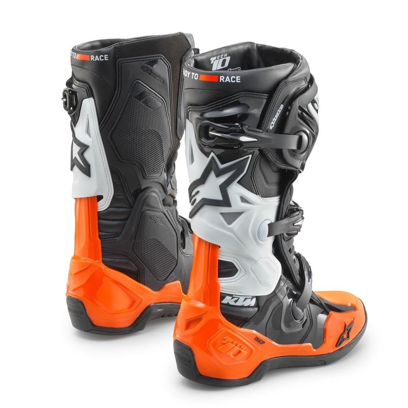 Botas de moto Alpinestars Tech 10 KTM negras y naranjas