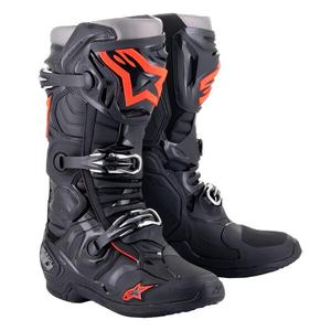 Botas de moto Alpinestars Tech 10 negro-rojo fluo-gris