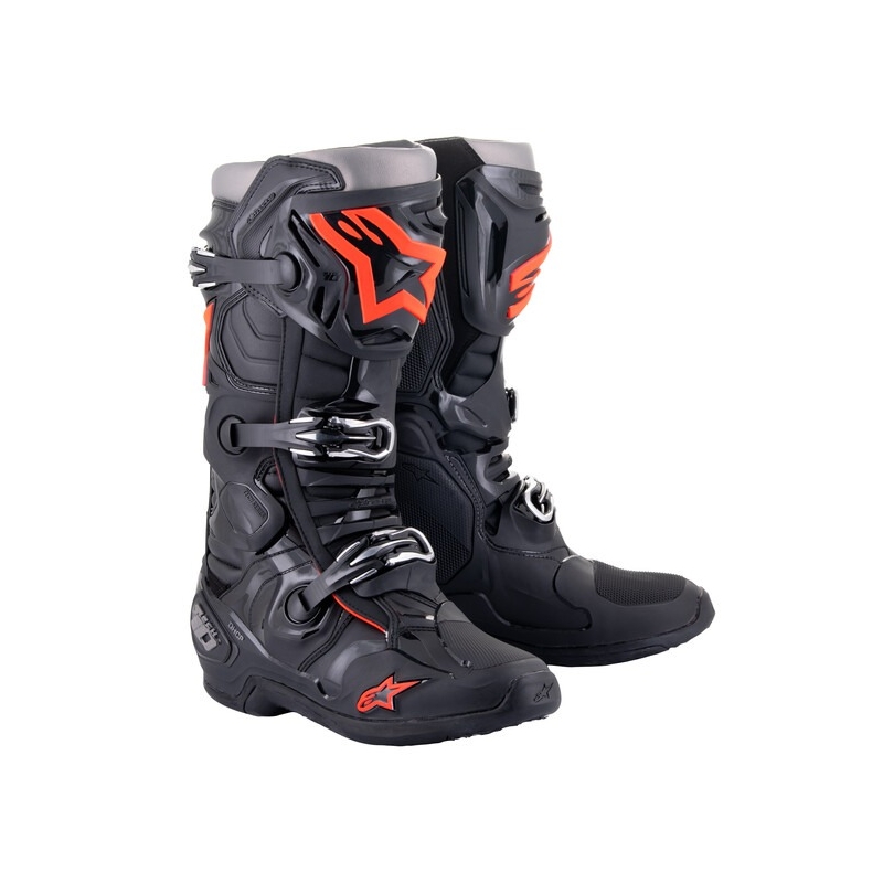 Botas de moto Alpinestars Tech 10 negro-rojo fluo-gris