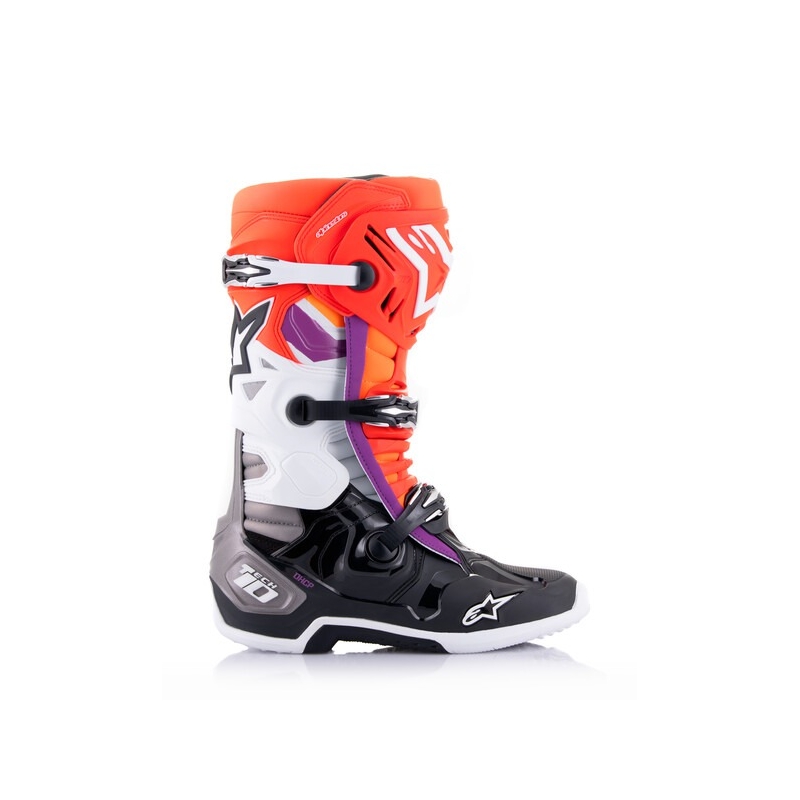 Botas de moto Alpinestars Tech 10 naranja-amarillo-morado-blanco-negro