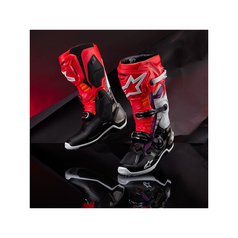 Botas de moto Alpinestars Tech 10 naranja-amarillo-morado-blanco-negro