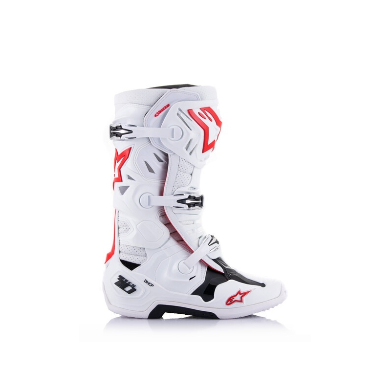 Botas de Moto Alpinestars Tech 10 Superventiladas Perforadas Blanco-Rojo-Negro