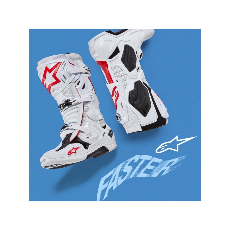 Botas de Moto Alpinestars Tech 10 Superventiladas Perforadas Blanco-Rojo-Negro