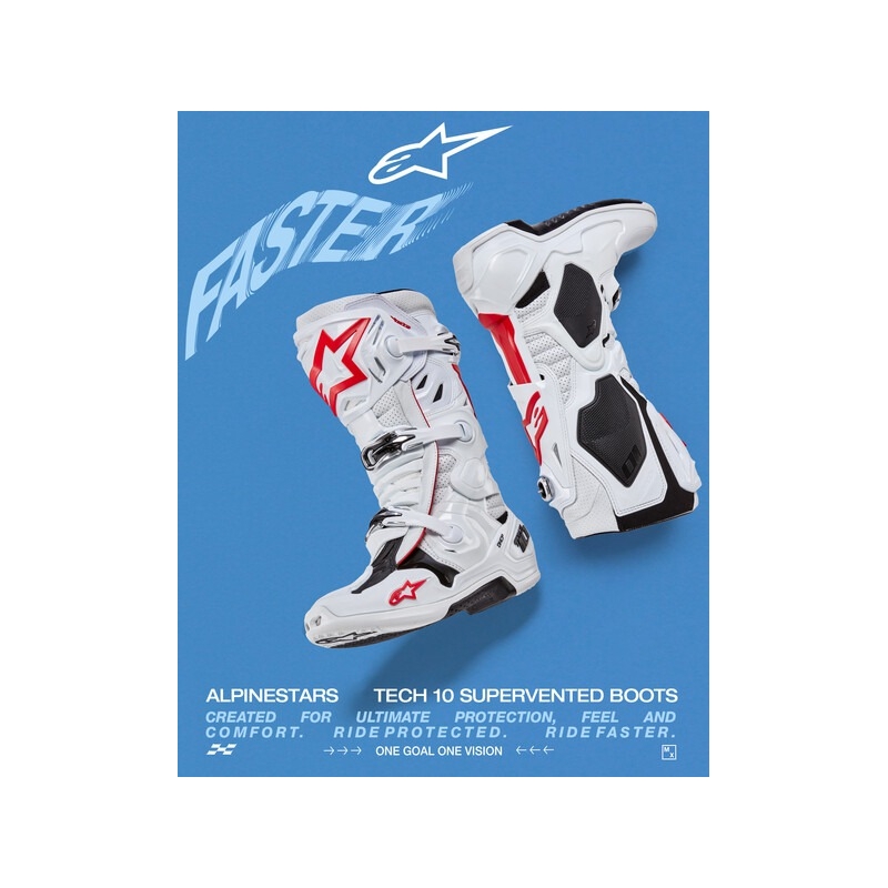 Botas de Moto Alpinestars Tech 10 Superventiladas Perforadas Blanco-Rojo-Negro