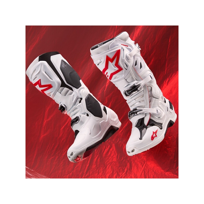 Botas de Moto Alpinestars Tech 10 Superventiladas Perforadas Blanco-Rojo-Negro