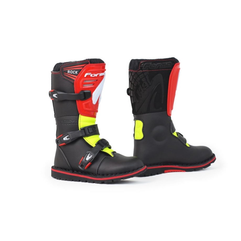 Botas de moto para niño Forma Rock negro-amarillo-rojo