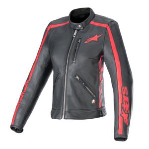 Chaqueta de cuero Alpinestars Stella Dyno para mujer, negra y roja