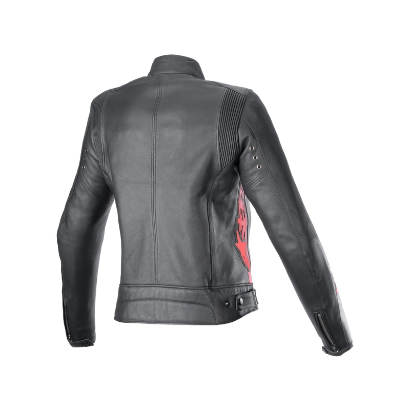 Chaqueta de cuero Alpinestars Stella Dyno para mujer, negra y roja