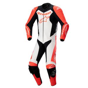 Mono de cuero Alpinestars GP Force Lurv fluo rojo-blanco-negro de una pieza