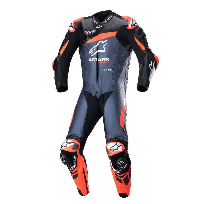 Mono de cuero de una pieza Alpinestars GP Plus 4 TECH-AIR compatible negro-rojo fluo-azul oscuro