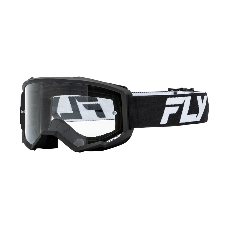 Gafas de motocross FLY Racing Focus blanco y negro con plexi transparente
