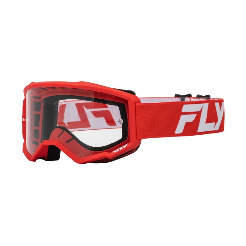 Gafas de motocross FLY Racing Focus rojo y blanco con plexi transparente