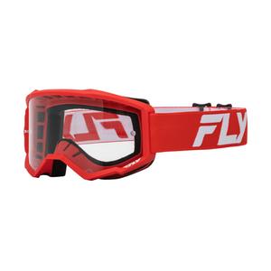 Gafas de motocross infantiles FLY Racing Focus rojas y blancas con plexi transparente
