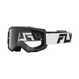 Gafas de motocross infantiles FLY Racing Focus blancas y negras con plexi transparente