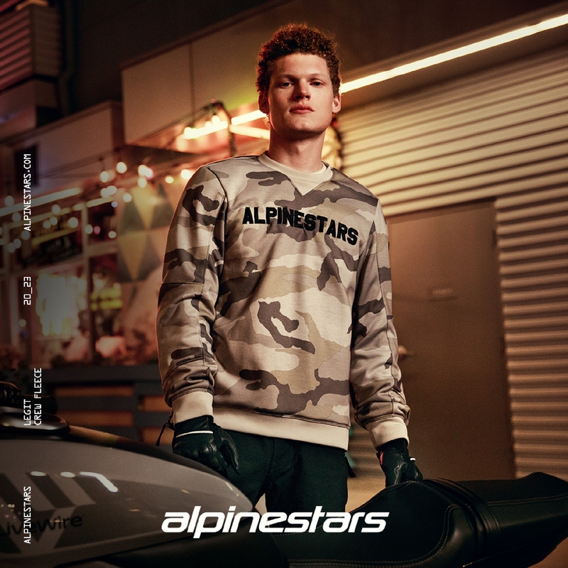 Sudadera de moto Alpinestars Legit Crew Fleece en gris camuflaje claro
