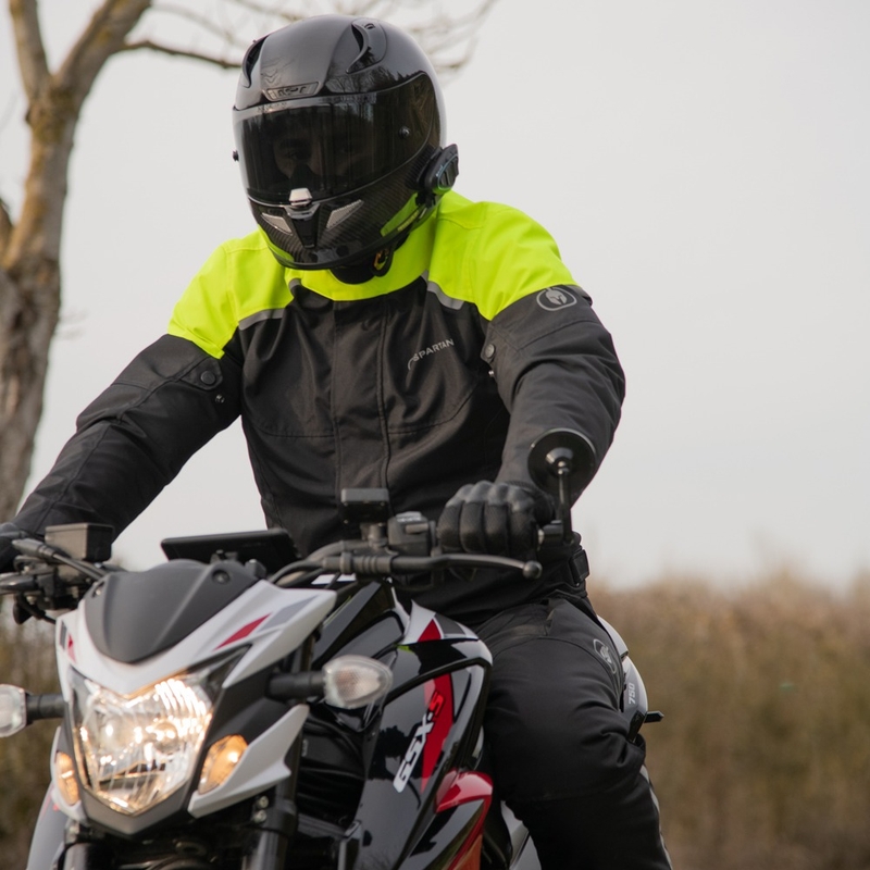 Chaqueta de moto Oxford Spartan Short WP negro-amarillo fluo