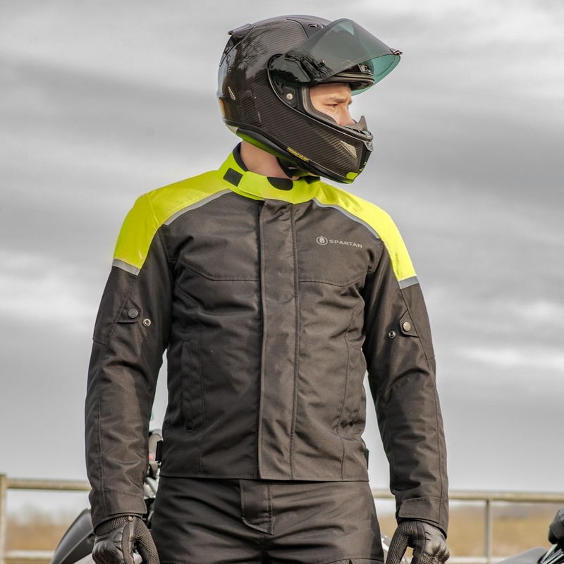 Chaqueta de moto Oxford Spartan Short WP negro-amarillo fluo