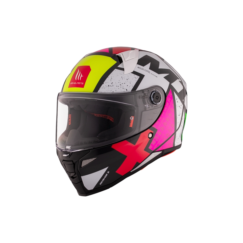 Casco integral de moto MT REVENGE 2 S Light CO blanco-rosado-amarillo brillante