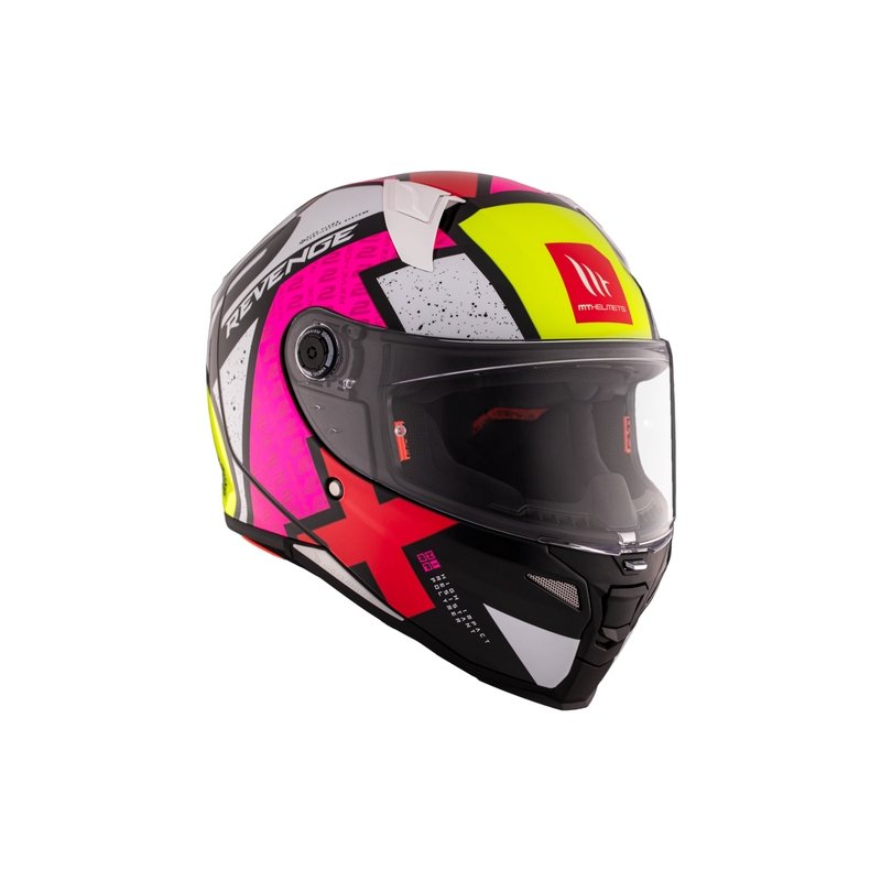 Casco integral de moto MT REVENGE 2 S Light CO blanco-rosado-amarillo brillante