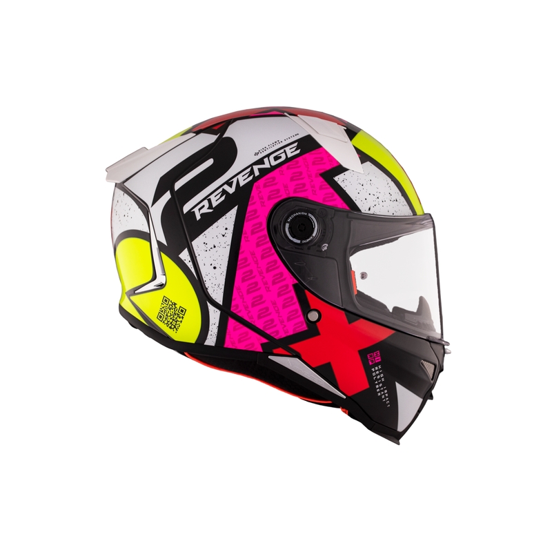 Casco integral de moto MT REVENGE 2 S Light CO blanco-rosado-amarillo brillante