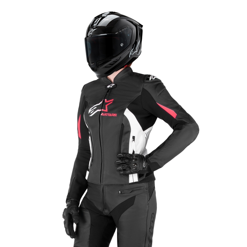 Chaqueta de moto Alpinestars GP PLUS 4 para mujer Negra, Blanca y Rosa