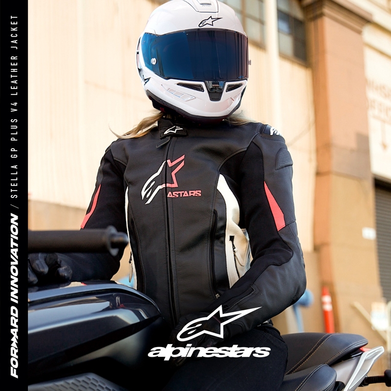Chaqueta de moto Alpinestars GP PLUS 4 para mujer Negra, Blanca y Rosa