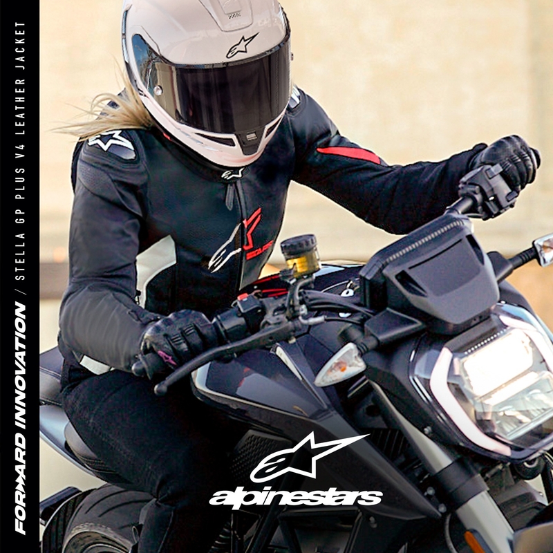 Chaqueta de moto Alpinestars GP PLUS 4 para mujer Negra, Blanca y Rosa