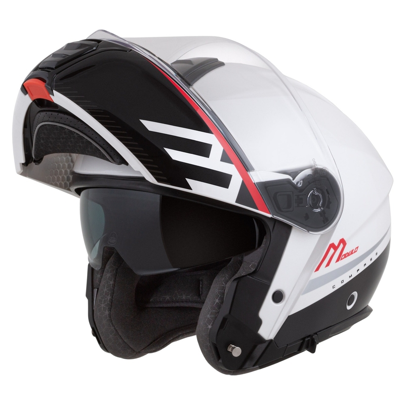 Casco de moto Cassida Modulo 2.1 Compass flip-up blanco perla-negro-rojo-plata